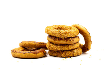 Traditional Turkish Sesame Rings Kandil Simidi isolated on a white background