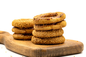 Traditional Turkish Sesame Rings Kandil Simidi isolated on a white background
