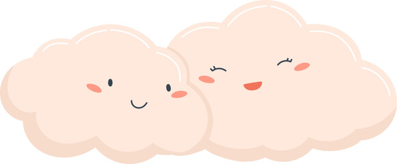 Couple of Cute and Funny Clouds Cartoon Illustration