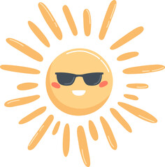 Happy Funny Sun in Glasses Cartoon Illustration