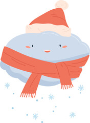 Cute Happy Cloud in Scarf and Hat Cartoon Illustration