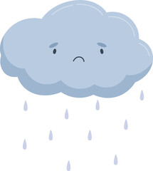 Sad Cloud with Falling Rain Drops Cartoon Illustration