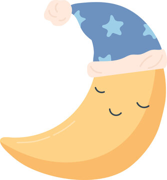 Cute Moon Sleeping Childish Cartoon Illustration