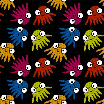 Kids seamless cartoon octopus pattern for fabrics and textiles and packaging and gifts and cards and linens