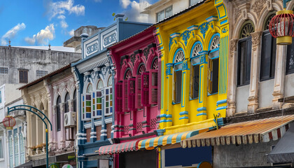 Sino Portuguese Colourful and decorative house in Old Phuket Town Phuket thailand 