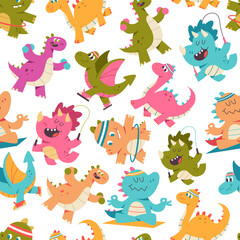 Cute dinosaurs seamless pattern vector cartoon background. © Roi_and_Roi