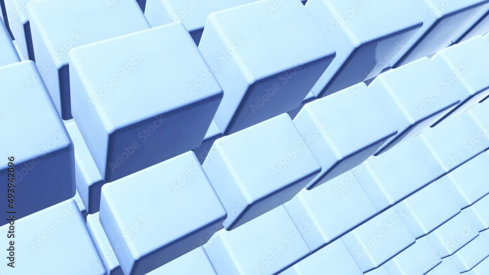 Poster blue animated background, video intro with moving cubes 3d rendering 4k resolution