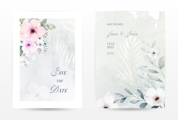 Watercolor flowers invitation template cards set