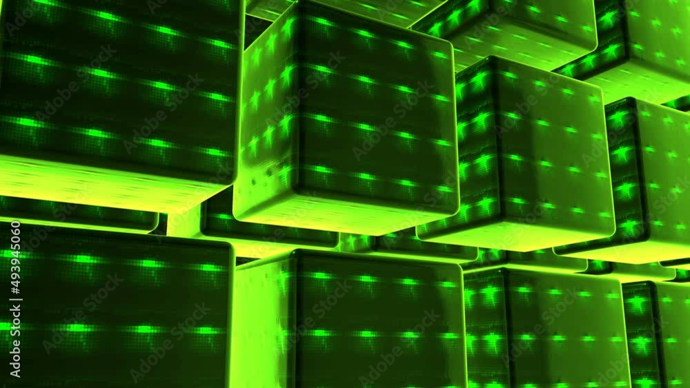 Aufkleber green animated background, video intro with moving cubes 3d rendering 4k resolution