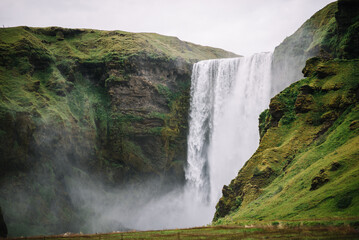 Beautiful shot of Skogafoss waterfall located on Route 1 in Iceland