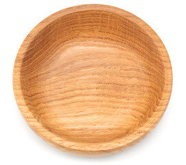 empty wooden bowl isolated on white background. clipping path