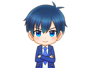 腕組する黒髪の男の子のイラスト素材