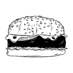 Hand drawn burger illustration. Vector doodle.