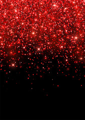 Sparkling scattered red glitter holiday flyer. Vector
