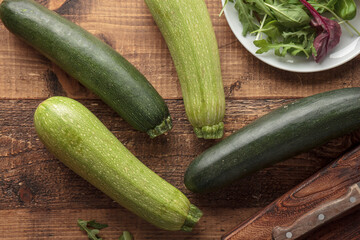Zucchini on a wooden table
