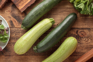 Zucchini on a wooden table