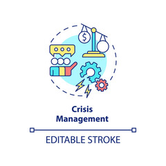 Crisis management concept icon. Communication plan. PR service for business abstract idea thin line illustration. Isolated outline drawing. Editable stroke. Arial, Myriad Pro-Bold fonts used