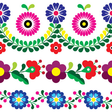 Mexican floral vector seamless pattern, floral textile or fabric print design inspired by traditional embroidery crafts from Mexico
 