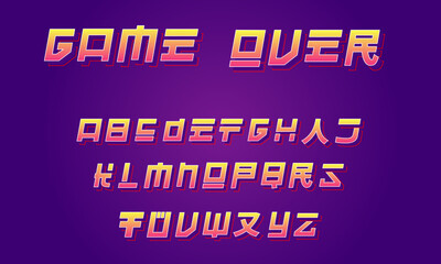 Retro Style Alphabet, Japanese and USA influenced, 16bit video game aesthetic, gaming abc for logos, brands and arcade machines. Tokyo, Vintage and asian typeface. Neon, gradient and trendy typo. 