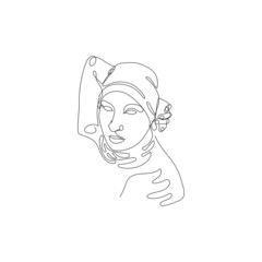 Female face single line drawing. Portrait of young beautiful girl line art.