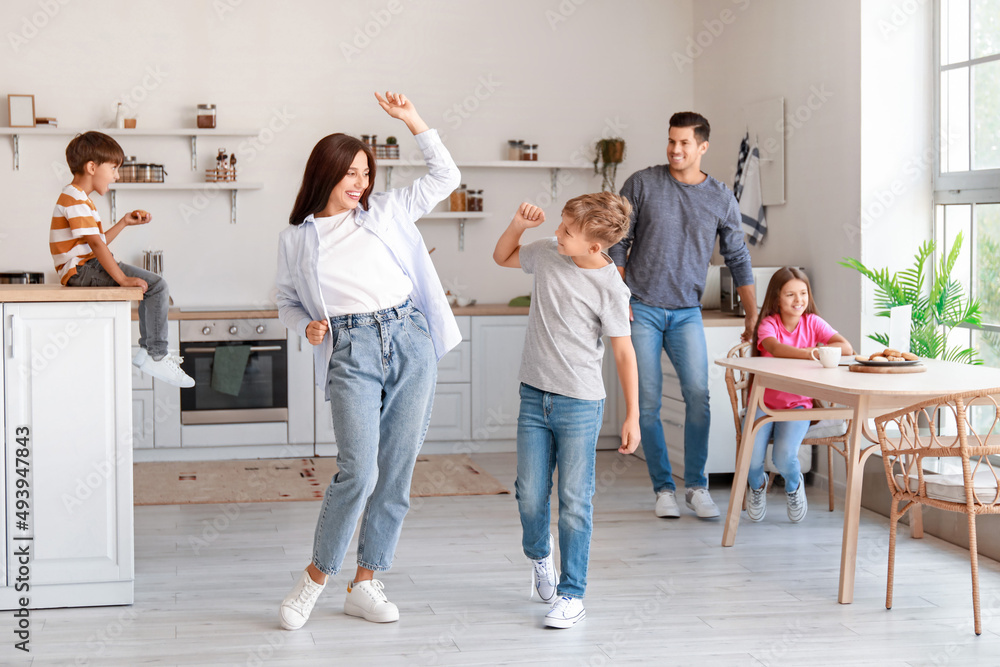 Canvas Prints Happy  family dancing in kitchen