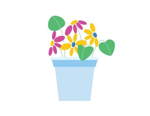 Flowers in a pot. Flat vector illustration isolated on white background