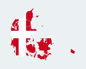 Denmark Map Flag. Danish Map with the Dane country banner. Vector Illustration.