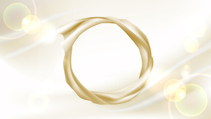 柔らかいゴールドの布、円形の輪、リング、抽象的な流線形の背景画像