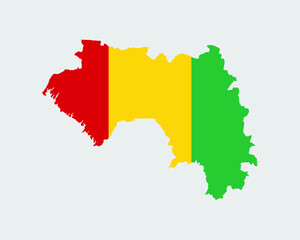 Guinea Map Flag. Map of the Republic of Guinea with the Guinean country banner. Vector Illustration.