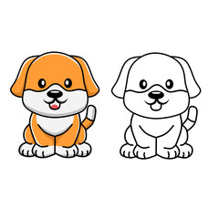 Coloring page. Colouring picture with cute dog or puppy. Cartoon animal clipart set for nursery poster, t shirt print, kids apparel, greeting card, wallpaper or banner.