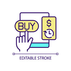 Buy now pay later service RGB color icon. Easily online shopping. Offer to attract consumers. Isolated vector illustration. Simple filled line drawing. Editable stroke. Arial font used