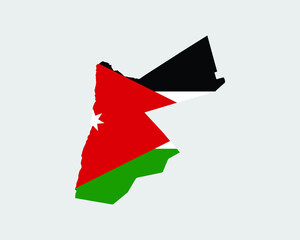 Jordan Map Flag. Map of Hashemite Kingdom of Jordan with the Jordanian country banner. Vector Illustration.