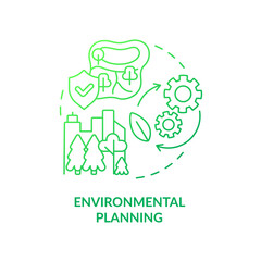 Environmental planning green gradient concept icon. Land-use planning abstract idea thin line illustration. Mitigating impact on environment. Isolated outline drawing. Myriad Pro-Bold font used