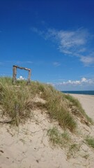 Blick von den Dünen auf den Strand am Lister Ellbogen auf der Nordseeinsel Sylt