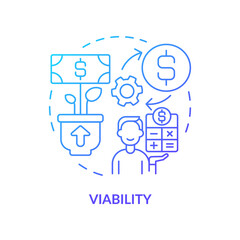 Viability blue gradient concept icon. Sustainable land management abstract idea thin line illustration. Generating income. Economic growth. Isolated outline drawing. Myriad Pro-Bold font used