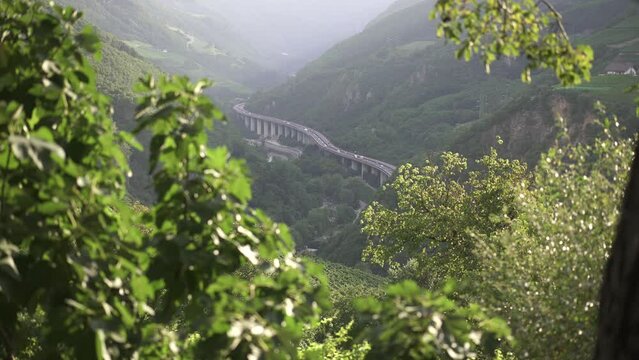 Brenner Pass, Brenner Highway bridge, Eastern Alpine Range, Passo del Brennero, Germany, Italy, Austria, mountain pass, cars driving, sunny day, valley