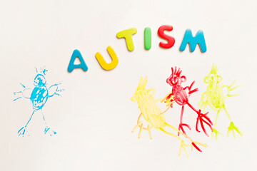 Painting for awareness of autism spectrum disorder. Global autism day commemoration theme. social segregation of people in special care.