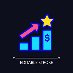 Sales bonus pixel perfect RGB color icon for dark theme. Compensation. Monetary incentive. Marketing strategy. Simple filled line drawing on night mode background. Editable stroke. Arial font used