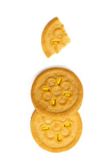 crunchy biscuit isolated on white background, top view