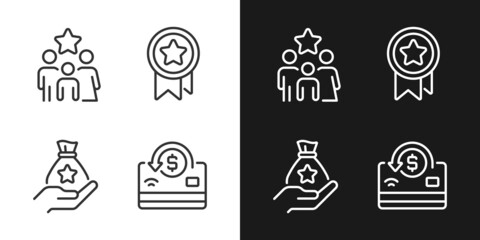 Cash awards pixel perfect linear icons set for dark, light mode. Benefits program. Family bonus. Big financial reward. Thin line symbols for night, day theme. Isolated illustrations. Editable stroke
