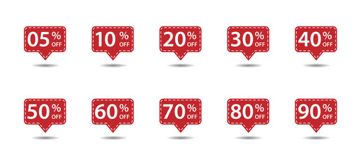 Discount coupon sale tag off label 5%, 10%, 20%, 30%, 40%, 50%, 60%, 70%, 80% and 90%