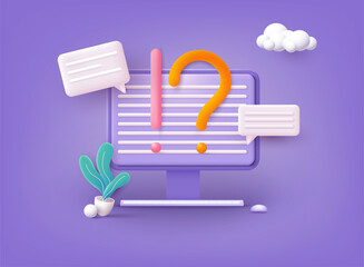 Exclamations and Question Marks. FAQ concept. Ask Questions and receive Answers. Online Support center. Frequently Asked Questions. 3D Web Vector Illustrations.