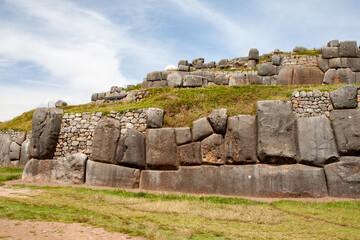 Saqsaywaman Inca archaeological site with large stone walls in Cusco, Peru