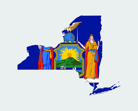 New York State Map Flag. Map of NY, USA with the state flag. United States, America, American, United States of America, US State Banner. Vector illustration.