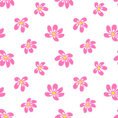 Floral pattern cartoon pink seamless flowers on white background