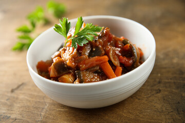 Homemade eggplant ragout with carrot