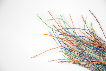 Top view of colorful internet cables on the white surface