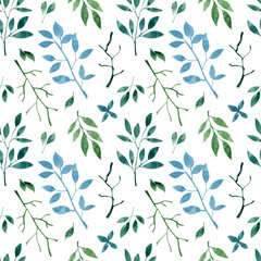 Seamless pattern with green and blue plants