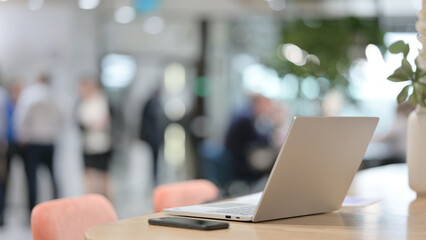 Shot of Laptop Open on Office Table 