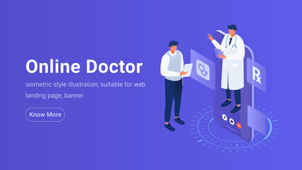 Isometric Banner Template for Online Medical Service